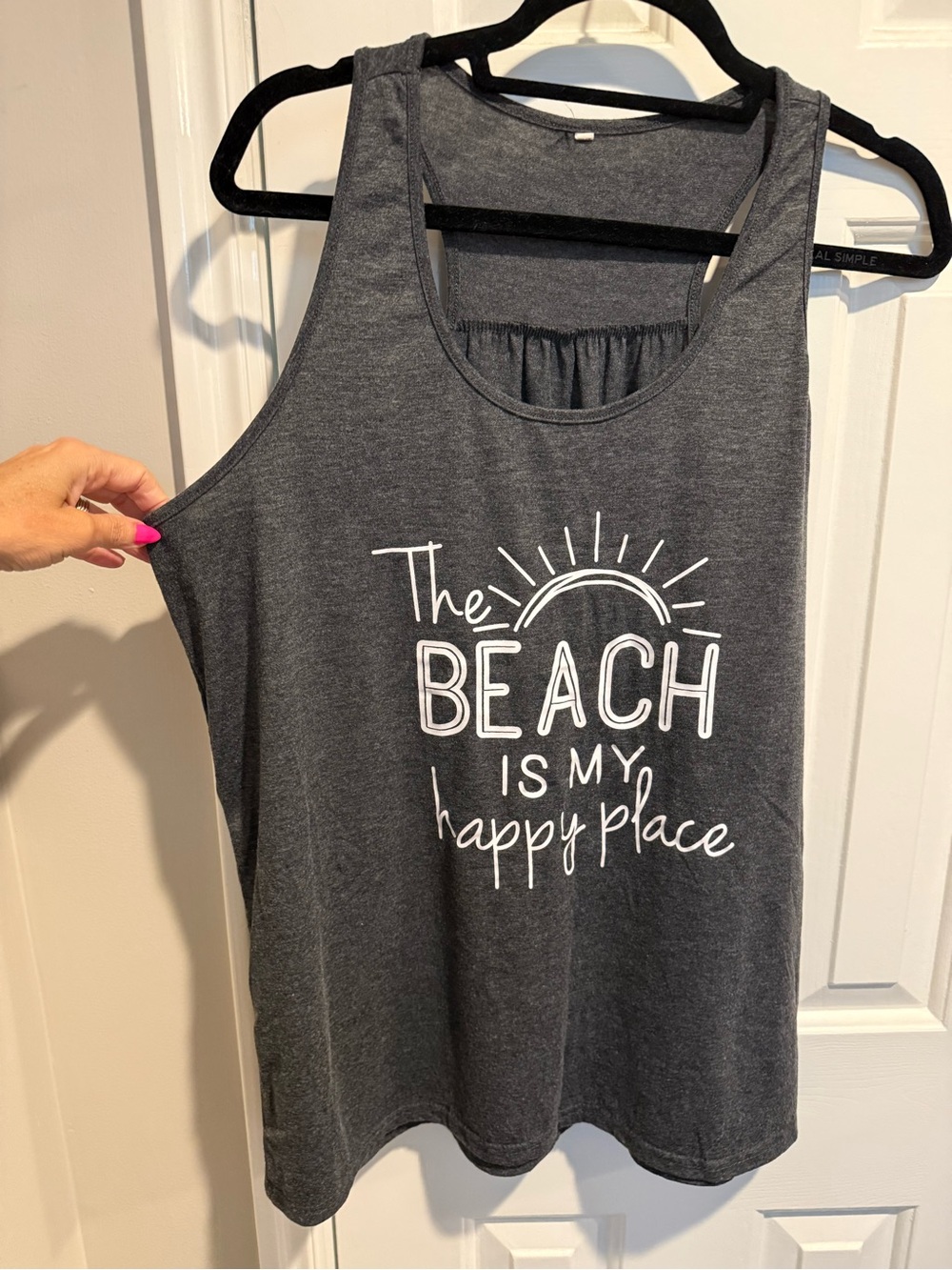 Charcoal Graphic Tank - "The Beach Is My Happy Place" - Picture 2 of 5